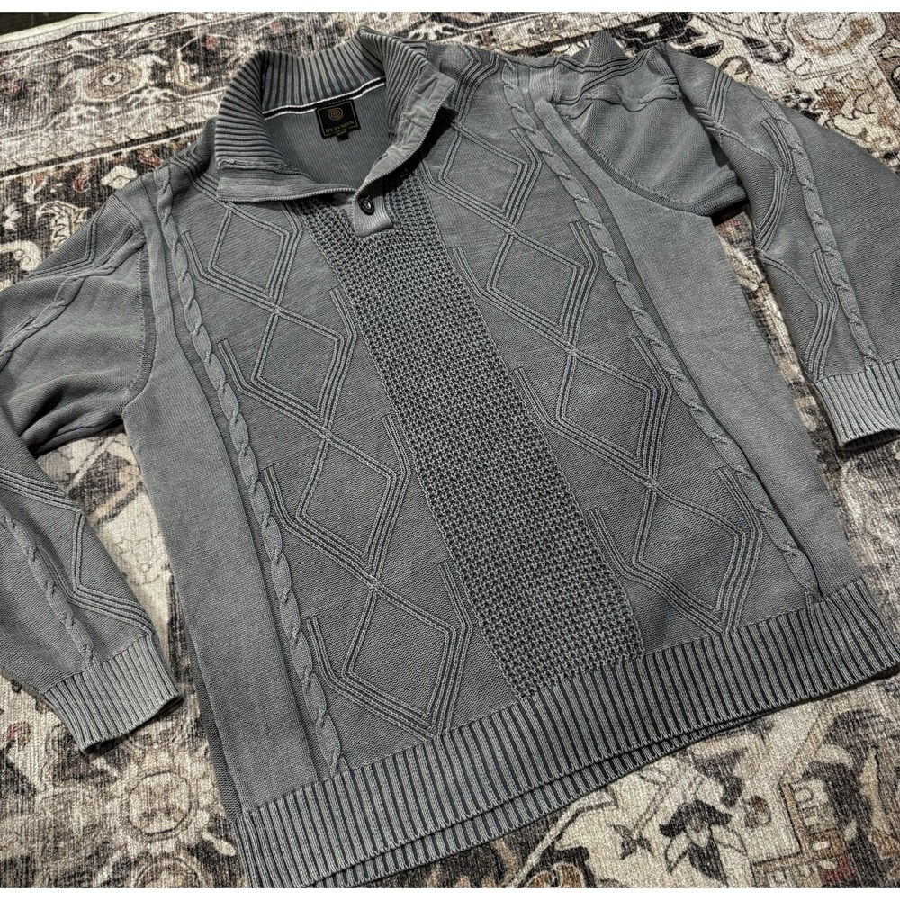 F/X Fusion Men's  Cable Knit Sweater Gray V-neck With Buttons XXL